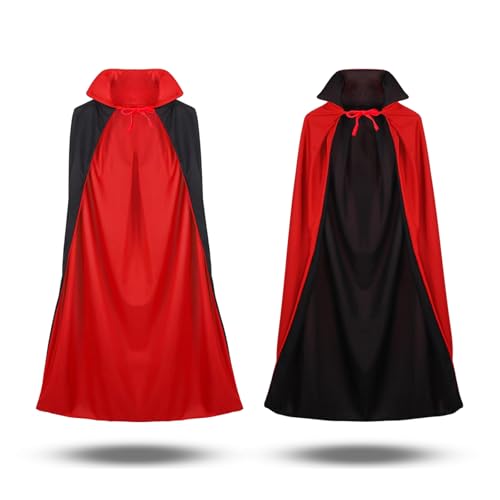 Moorle 90cm Vampir Kostüm Halloween, Draculaura Kostüm mit Stehkragen Rot Schwarz, Umhang für Cosplay Party Karneval Halloween, Halloween Kostüm Damen Erwachsene Männer Kinder Hexe von Moorle