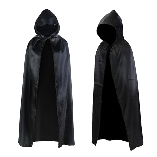 Moorle Halloween Umhang mit Kapuze, Schwarz Vampir Umhang 150cm, Halloween Kostüm Herren Umhang Mittelalter, Halloween Kapuzenumhang Kostüm Damen für Karneval Cosplay Halloween Party Deko Erwachsene von Moorle