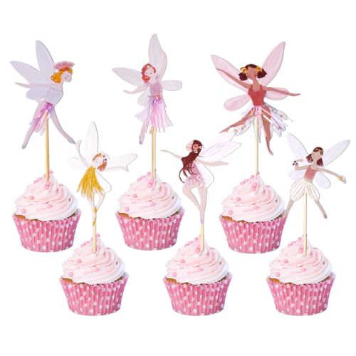 12 Stück Cake Topper Geburtstag Fee, Happy Birthday Tortendeko Feen, Küchen Deko Mädchen, Tortendeko Rosa, Muffin Deko Ballerina, Cupcake Deko, Cupcake Topper für Kinder Party von MorLuks