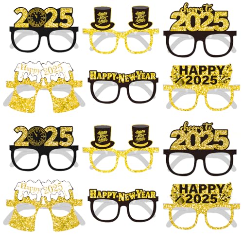 MorLuks 12 Stück Silvester Brille 2025, Fotobox Accessoires, Happy New Year Party Zubehör, Silvester Foto Requisiten 2025, Neujahr Deko für Erwachsene Kinder, Neujahrsdekorationen für das Gesicht von MorLuks