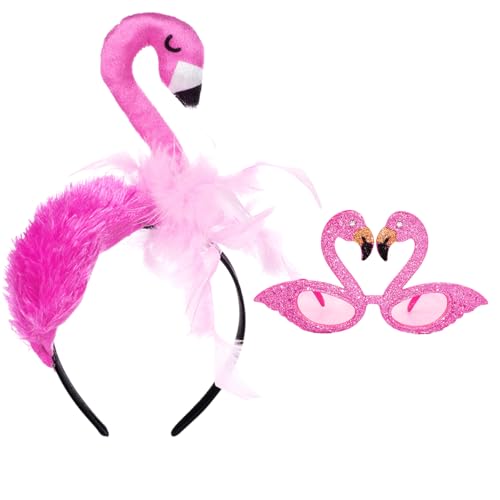 MorLuks Flamingo Kostüm Damen, Flamingo Haarreif Flamingo Brille Hawaii Haarschmuck, Flamingo Stirnband Haarband Kopfschmuck Accessoire für Damen Cosplay Maskerade Karneval Kostüm von MorLuks