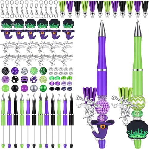 97-teiliges Halloween-Thema, Perlen-Stift-Set, Karabinerverschlüsse und Quasten-Anhänger für Studenten, Lehrer, Halloween-Partyzubehör von Morain