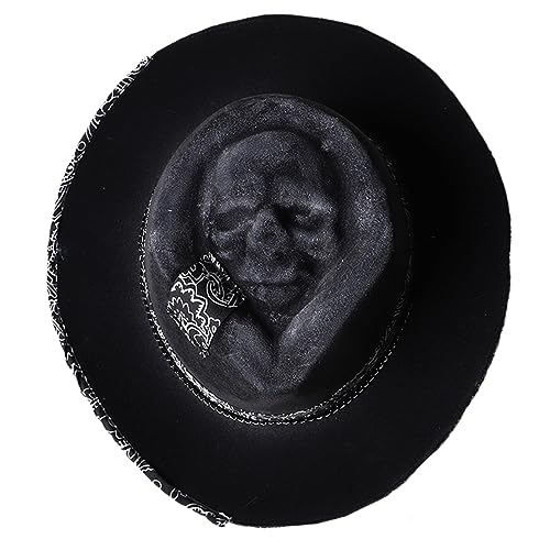 Halloween-Totenkopf-Cowboyhut, gruselige und stilvolle Kopfbedeckung für Maskerade, modisches und auffälliges Accessoire, Schwarz, Schwarz , 4-5 von Morain