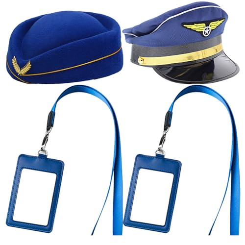 Morain Stewardess Hut + Taschentücher + Sonnenbrille/Handschuhe/Brosche Set für Erwachsene Karneval Frau Stewardess Hut für Halloween von Morain