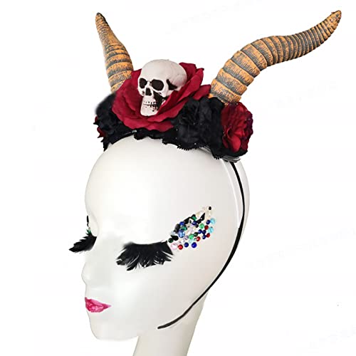 Morain Stirnbänder, Halloween Teufelshörner Stirnband Antilope Stirnband Halloween Horn Schädel Kopfbedeckung Halloween Tiaras und Kronen von Morain