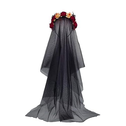 Morain Stirnbänder, lustiges Rosen-Stirnband, Geisterbrautschleier, Braut, Cosplay, Kostüm, Kopfbedeckung, Haarschmuck, Halloween-Kostüm von Morain