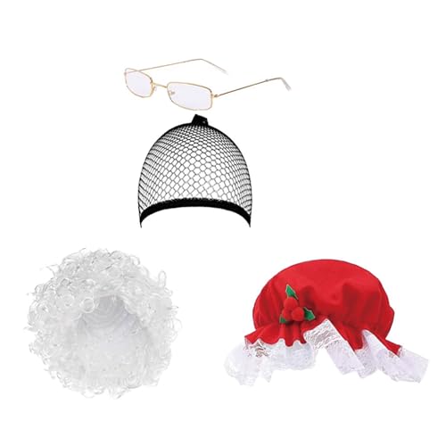 Mrs. Clause Hut Weihnachtsmann Haar Brille Halskette Schürze Set Weihnachten Kostüm Zubehör für Frauen Kinder Cosplay Bart-Set Mrs. Clause Hut Weihnachtsmann Haar Brille Halskette Schürze Set Weihnachten Kostüm Zubehör für Frauen Kinder Cosplay Bart-Set von Morain