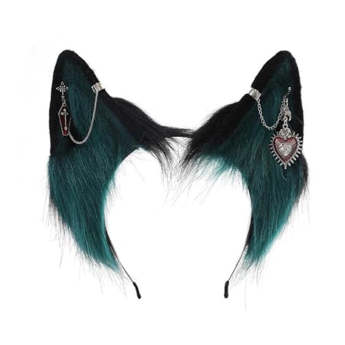 Quasten Kette Pelzohr-Haarreif für Frauen Plüsch Haarband LolitaStyle Kostüm Stirnband Party Requisiten Halloween Kopfschmuck Gothic Haarschmuck Haarschmuck Party Tanz Stirnband Plüsch Kopfschmuck von Morain