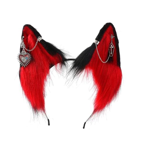 Quasten Kette Pelzohr-Haarreif für Frauen Plüsch Haarband LolitaStyle Kostüm Stirnband Party Requisiten Halloween Kopfschmuck Gothic Haarschmuck Haarschmuck Party Tanz Stirnband Plüsch Kopfschmuck von Morain