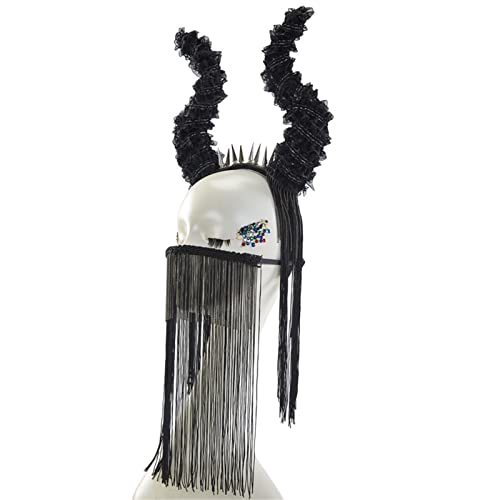 Stirnbänder, Halloween Teufelshörner Stirnband Antilope Stirnband Horn Kopfbedeckung Maske Kette für Frauen Fransen Maskerade von Morain