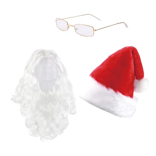 Weihnachtsmann-Kostüm-Zubehör, inklusive Hut, Haare, Bart Brille für Erwachsene, Weihnachten, Geburtstag, Cosplay, Party, Weihnachtsmütze Weihnachtsmann-Kostüm-Zubehör, inklusive Hut, Haare, Bart Brille für Erwachsene, Weihnachten, Geburtstag, Cosplay, Party, Weihnachtsmütze von Morain