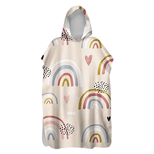 Morbuy Kinder Badeponcho mit Kapuze, 3D Bunter Bögen Druck Bademantel Mikrofaser Weich Badetuch Schnelltrocknend Surf Poncho für Mädchen Jungen Erwachsene Schwimmen Strand (60x80cm,Hell-Pink) von Morbuy