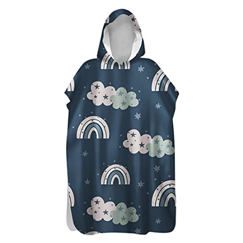 Morbuy Kinder Badeponcho mit Kapuze, 3D Bunter Bögen Druck Bademantel Mikrofaser Weich Badetuch Schnelltrocknend Surf Poncho für Mädchen Jungen Erwachsene Schwimmen Strand (60x80cm,Navy blau) von Morbuy