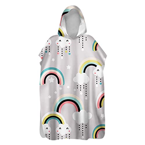 Morbuy Kinder Badeponcho mit Kapuze, 3D Bunter Bögen Druck Bademantel Mikrofaser Weich Badetuch Schnelltrocknend Surf Poncho für Mädchen Jungen Erwachsene Schwimmen Strand (60x80cm,Regenbogen) von Morbuy