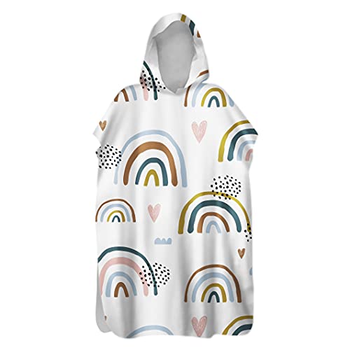 Morbuy Kinder Badeponcho mit Kapuze, 3D Bunter Bögen Druck Bademantel Mikrofaser Weich Badetuch Schnelltrocknend Surf Poncho für Mädchen Jungen Erwachsene Schwimmen Strand (80x110cm,Herz) von Morbuy