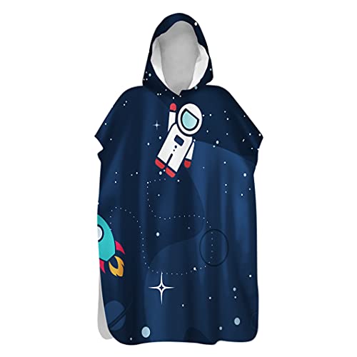 Morbuy Kinder Badeponcho mit Kapuze, 3D Karikatur Druck Bademantel Mikrofaser Weich Badetuch Schnelltrocknend Surf Poncho für Mädchen Jungen Erwachsene Schwimmen Strand (60x80cm,Astronaut) von Morbuy