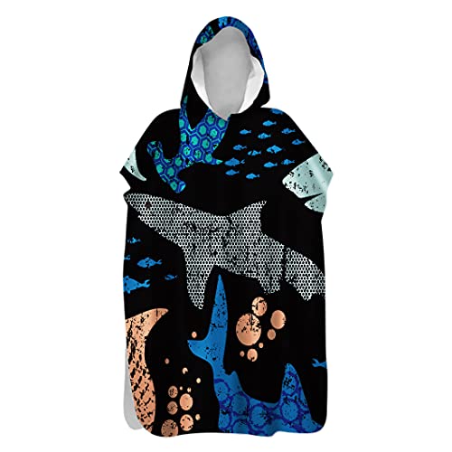 Morbuy Kinder Badeponcho mit Kapuze, 3D Karikatur Druck Bademantel Mikrofaser Weich Badetuch Schnelltrocknend Surf Poncho für Mädchen Jungen Erwachsene Schwimmen Strand (60x80cm,Hai 2) von Morbuy