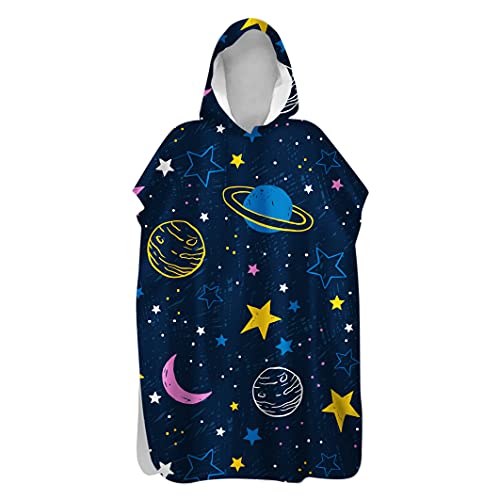 Morbuy Kinder Badeponcho mit Kapuze, 3D Karikatur Druck Bademantel Mikrofaser Weich Badetuch Schnelltrocknend Surf Poncho für Mädchen Jungen Erwachsene Schwimmen Strand (80x110cm,Universum) von Morbuy