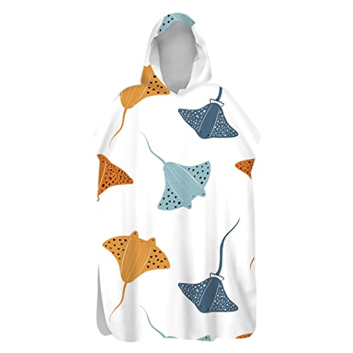 Morbuy Kinder Badeponcho mit Kapuze, 3D Meereslebewesen Bademantel Mikrofaser Weich Badetuch Schnelltrocknend Surf Poncho für Mädchen Jungen Erwachsene Schwimmen Strand (60x80cm,Manta) von Morbuy