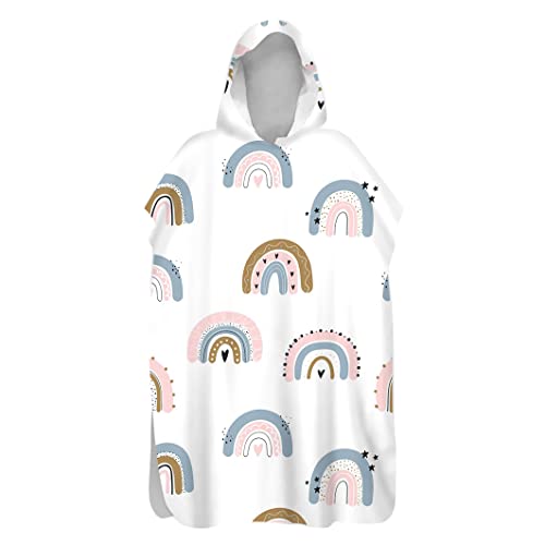 Morbuy Kinder Badeponcho mit Kapuze, 3D Regenbogenwolke Bademantel Mikrofaser Weich Badetuch Schnelltrocknend Surf Poncho für Mädchen Jungen Erwachsene Schwimmen Strand (60x80cm,Regenbogen) von Morbuy