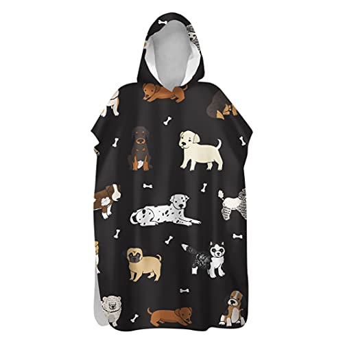 Morbuy Kinder Badeponcho mit Kapuze, 3D Süßer Hund Druck Bademantel Mikrofaser Weich Badetuch Schnelltrocknend Surf Poncho für Mädchen Jungen Erwachsene Schwimmen Strand (80x110cm,Schwarz) von Morbuy