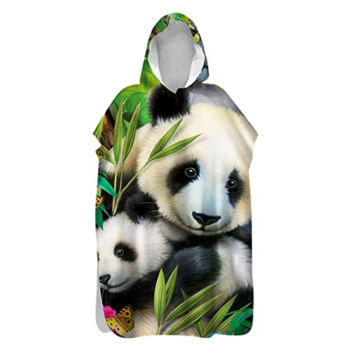 Morbuy Kinder Badeponcho mit Kapuze, 3D Tierdruck Bademantel Mikrofaser Weich Badetuch Schnelltrocknend Surf Poncho für Mädchen Jungen Erwachsene Schwimmen Strand (60x80cm,Panda 2) von Morbuy