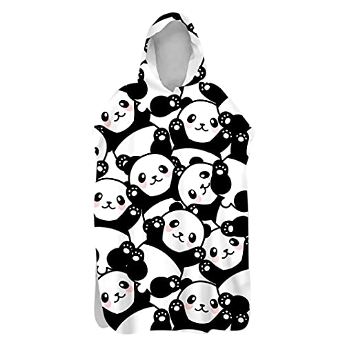 Morbuy Kinder Badeponcho mit Kapuze, 3D Tierdruck Bademantel Mikrofaser Weich Badetuch Schnelltrocknend Surf Poncho für Mädchen Jungen Erwachsene Schwimmen Strand (75x110cm,Panda 3) von Morbuy