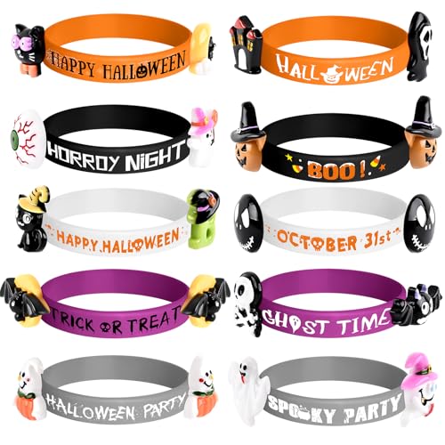 Morcheiong 10/20 Stück Halloween Gummi Armbänder, Silikon Armbänder für Halloween Süßes oder Saures Partys, Leckerli Tüten, Füller, Geschenke, Klassenzimmerpreise, Schulklassen-Austauschgeschenke (10) von Morcheiong