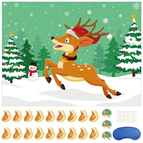 Morcheiong Pin The Tail on The Deer Christmas Game with 36 Tails, Christmas Party Favors Activities Supplies Decorations for Kids von Morcheiong