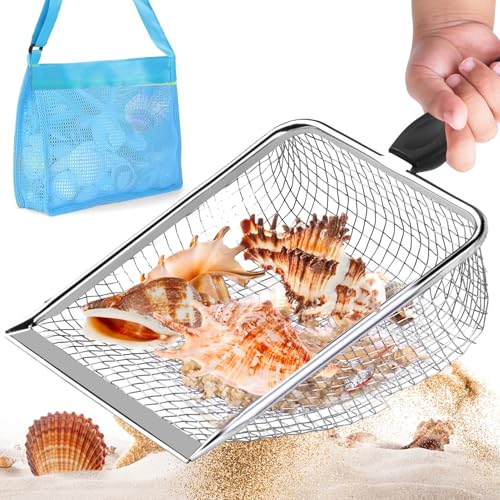 Große Strand Mesh Schaufel mit Mesh Strandtasche, Strand Sandsieb für Muschelsammeln, Haifischzähne Sieb, Filter Sandschaufel zum Aufheben von Muscheln von Mordely