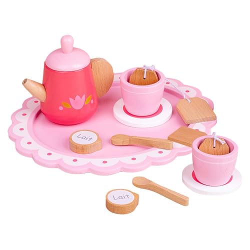 Moreeulsi Rollendes Teeservice, Teeparty-Set aus Holz | So tun, als ob Sie Essen in der Küche Spielen würden - Verarbeitungs-Teeservice aus Holz, Spielzeug, Spielküchenzubehör für Kinder-Teeparty, von Moreeulsi