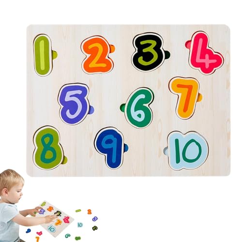 Moreeulsi Zahlenrätsel für Vorschulkinder, Zahlenrätsel zum Lernen - Intelligenz-Rätsel-Spielzeug - Dickes, farbenfrohes -Mathe-Puzzle aus Holz für Kinder, Logikspiel, STEM-Bildung von Moreeulsi