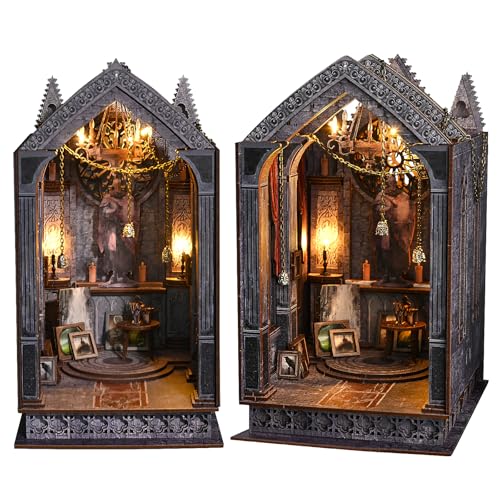 Morefün Magic Book Nook Kit Mit Staubschutzhülle,DIY Miniatur Haus Mit Musik und LED LichtHolz Puppenhäuser, 3D Puzzle Bücherecke Diorama Bücherregaleinsatz (Gebet für eine ruhige Nacht) von Morefün