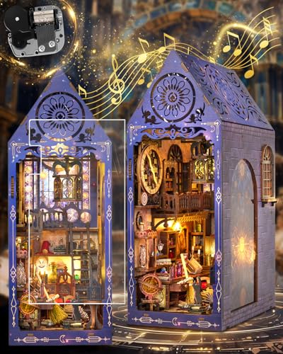 Morefün Magic Book Nook Kit Mit Staubschutzhülle,DIY Miniatur Haus Mit Musik und LED LichtHolz Puppenhäuser, 3D Puzzle Bücherecke Bücherregaleinsatz Diorama (Gesellschaft für magische Forschung) von Morefün