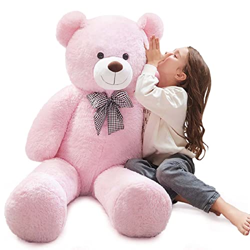 MorisMos 120cm Riesen Teddy, Teddybär Groß XXL Kuscheltier Stofftier, Rosa Großer Teddybär,Kuschelig Plüschtier Weich Spielzeug Plüschbär Kuschelbär Geschenk Geburtstag Valentinstag von MorisMos