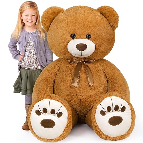 MorisMos 124cm riesen Teddy mit Fußspur, Braun groß teddybär XXL, weich Kuschelbär Plüschbär, Weihnachten Geburtstag Geschenke Kinder Freund Freundin von MorisMos