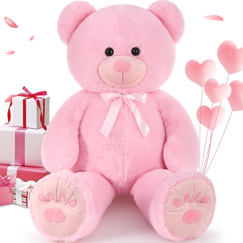 MorisMos 124cm großer teddybär XXL, Pink weich riesen teddys, Valentinstag Liebesgeschenk für Freundin Mädchen Partnerin Ehefrau Mutter Kinder von MorisMos