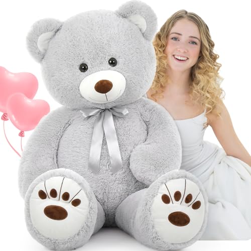 MorisMos 130cm Riesen Teddy Teddybär, 1.3m Grau Teddy bär groß XXL Kuscheltier Stofftier Plüschbär,Kinder Mädchen Freundin Frauen Mutter von MorisMos