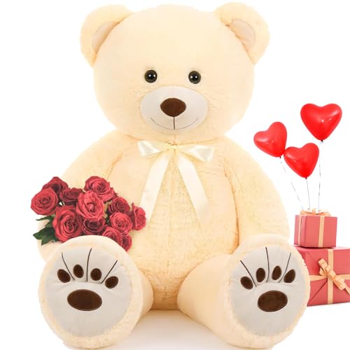 MorisMos 130cm Riesen Teddy Teddybär, 1.3m Ivory Teddy bär groß XXL Kuschelbär Stofftier Plüschtier,Kinder Mädchen Freundin Frauen Mutter von MorisMos