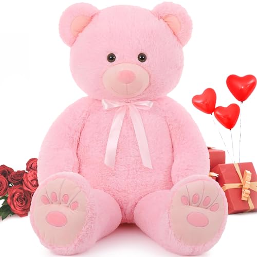 MorisMos 130cm Riesen Teddy Teddybär, 1.3m Rosa Teddy bär groß XXL Kuschelbär Stofftier Plüschtier,Kinder Mädchen Freundin Frauen Mutter von MorisMos