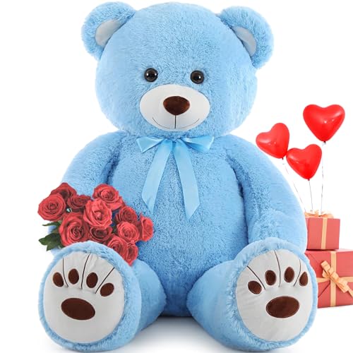 MorisMos 130cm Riesen Teddy Teddybär, 1.3m Blau Teddy bär groß XXL Kuscheltier Stofftier Plüschbär,Kinder Mädchen Freundin Frauen Mutter von MorisMos