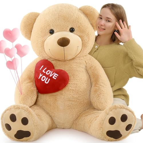 MorisMos 130cm Teddybär groß XXL mit Herz I Love You, Lightbrown riesen Teddys, großer Bär Kuscheltier XXL, Kinder Mädchen Freundin Frauen Mutter von MorisMos