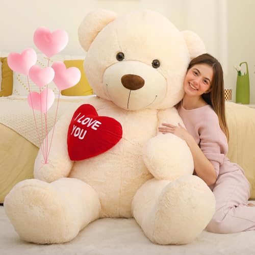 MorisMos 130cm Teddybär groß XXL mit Herz I Love You, Ivory riesen Teddys, großer Bär Kuscheltier XXL, Kinder Mädchen Freundin Frauen Mutter von MorisMos