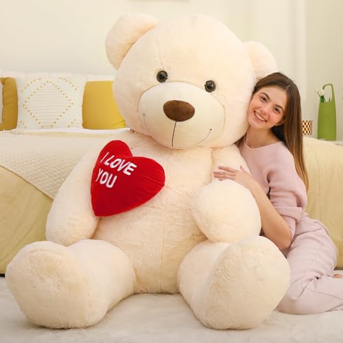 MorisMos 130cm Teddybär groß XXL mit Herz I Love You- Ivory riesen Teddys Plüschbär Kuschelbär, Bär XXL Gefüllt Kinder Jungen Geschenk von MorisMos