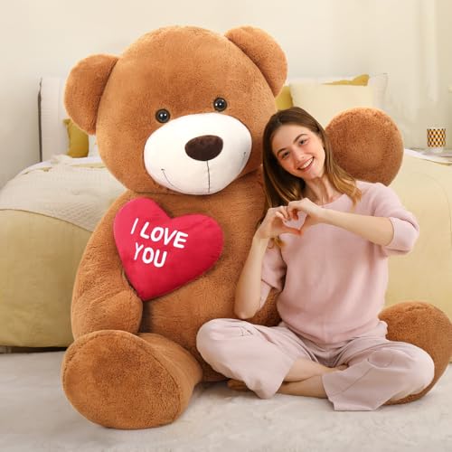 MorisMos 130cm Teddybär groß XXL mit Herz I Love You, Dunkelbraun riesen Teddys, großer Bär Kuscheltier XXL, Kinder Mädchen Freundin Frauen Mutter von MorisMos