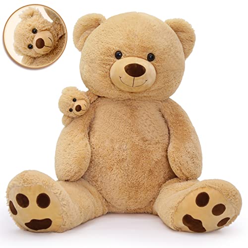 MorisMos 130cm Teddybär groß XXL mit kleinbär - Hell Braun riesen Teddys Plüschbär Kuschelbär, Bär XXL Gefüllt Kinder Geschenk von MorisMos