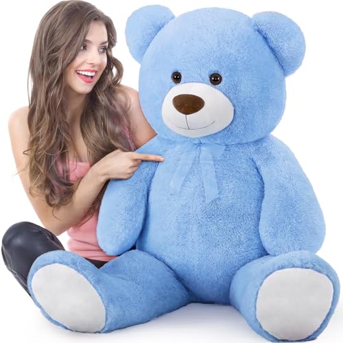 MorisMos 130cm Weich Riesen Teddybären, Blau teddybär groß XXL kuscheltiere, großer Teddy bär XXL Stofftier Plüschbär Plüschtier kuschelig Kuschelbär Plüschteddy von MorisMos