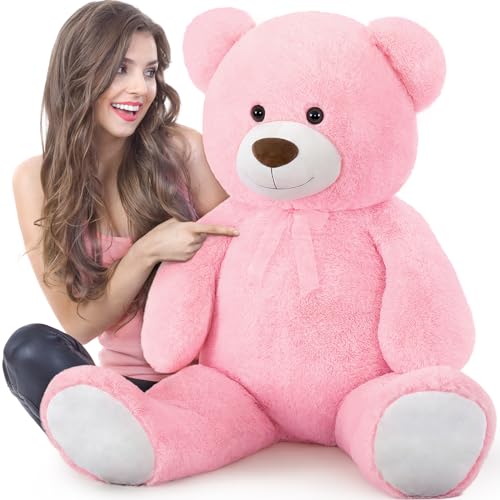 MorisMos 130cm Weich Riesen Teddybären, Rosa teddybär groß XXL kuscheltiere, großer Teddy bär XXL Stofftier Plüschbär Plüschtier kuschelig Kuschelbär Plüschteddy von MorisMos