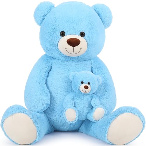 MorisMos 130cm riesen Teddy mit Baby, blau süß groß teddybär XXL, XXXL plüschbär kuschelbär,Geschenk für Kinder von MorisMos