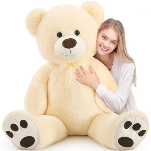 MorisMos 130cm teddybär groß XXL, weich riesen Teddy bär XXL mit Tatzendruck,Beige Plüschbär Kuschelbär Babys Geschenk von MorisMos